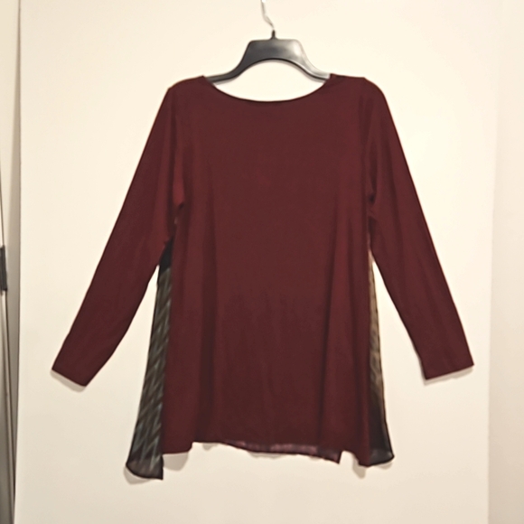 POEME Citron long sleeve multicolor mixed texture tunic top Med. maroon - Picture 2 of 7